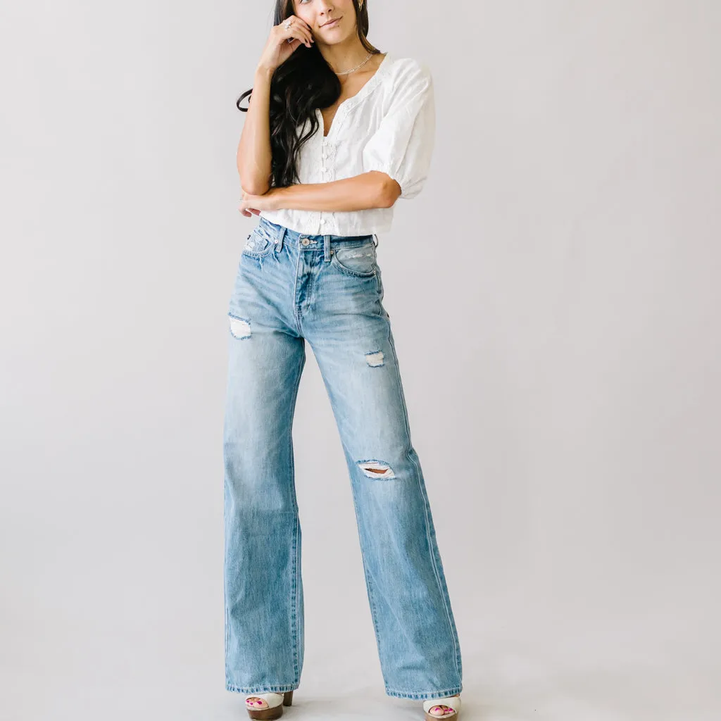 Just Friends Denim Wide Leg Flares by KanCan