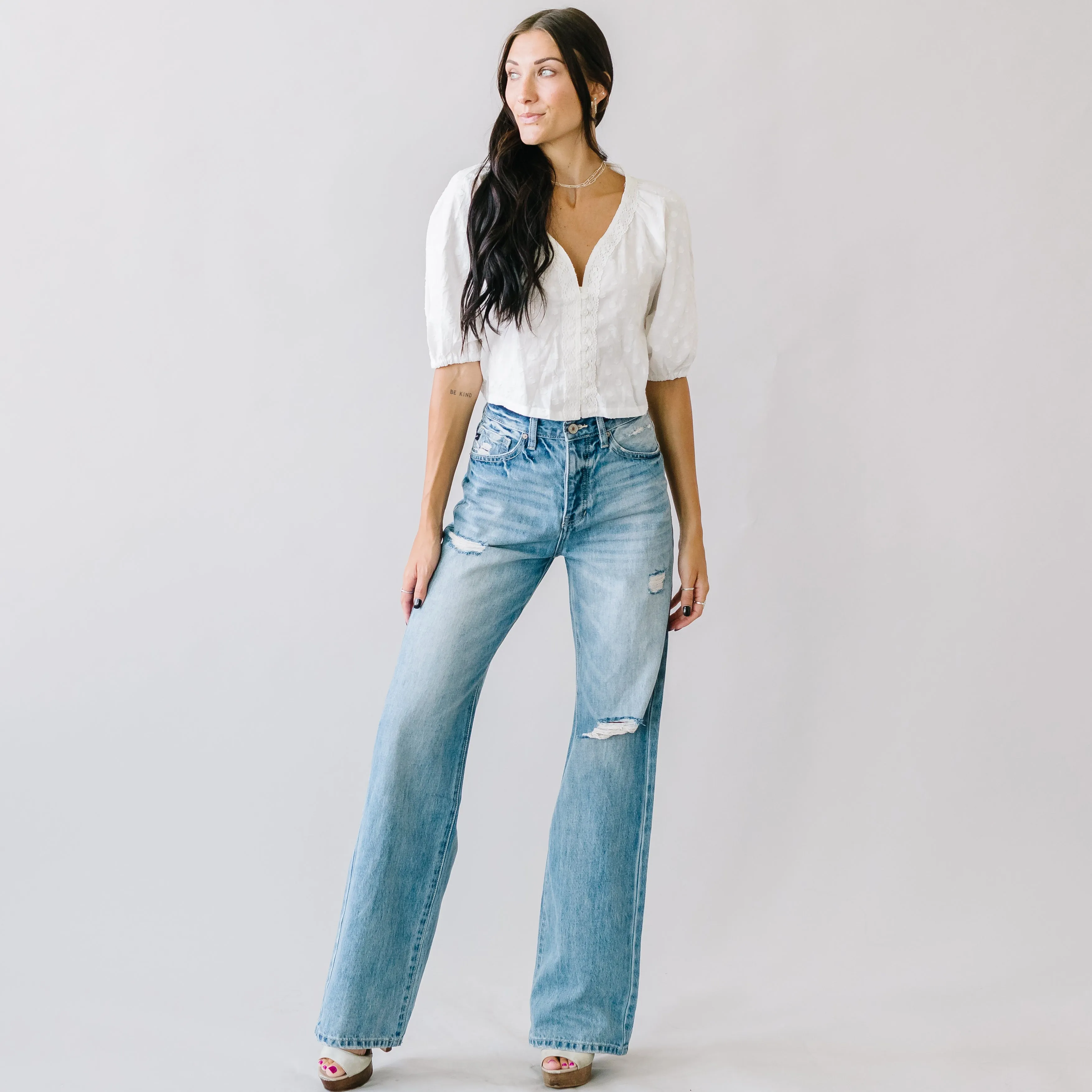 Just Friends Denim Wide Leg Flares by KanCan