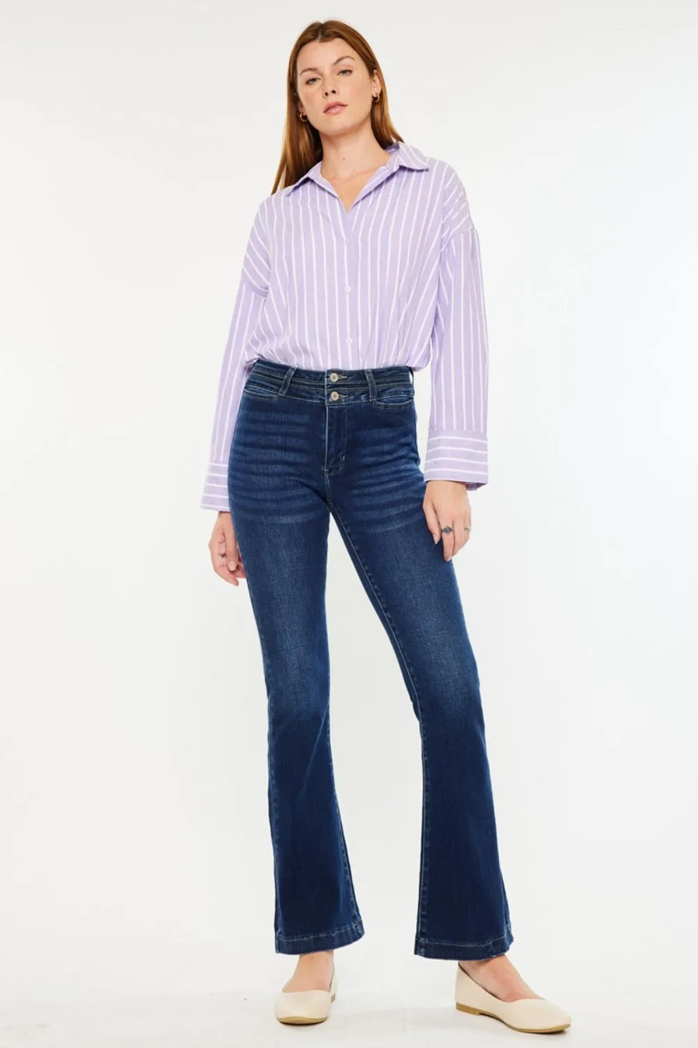 Kancan Jules High Rise Double Waistband Flare Jeans