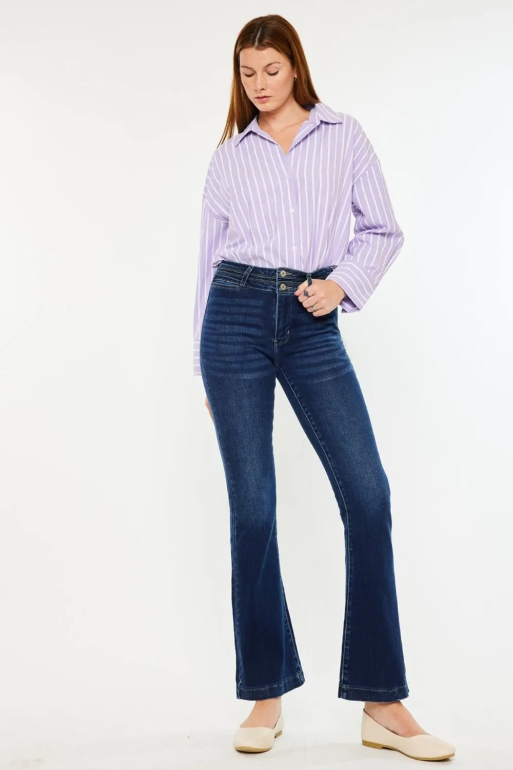 Kancan Jules High Rise Double Waistband Flare Jeans