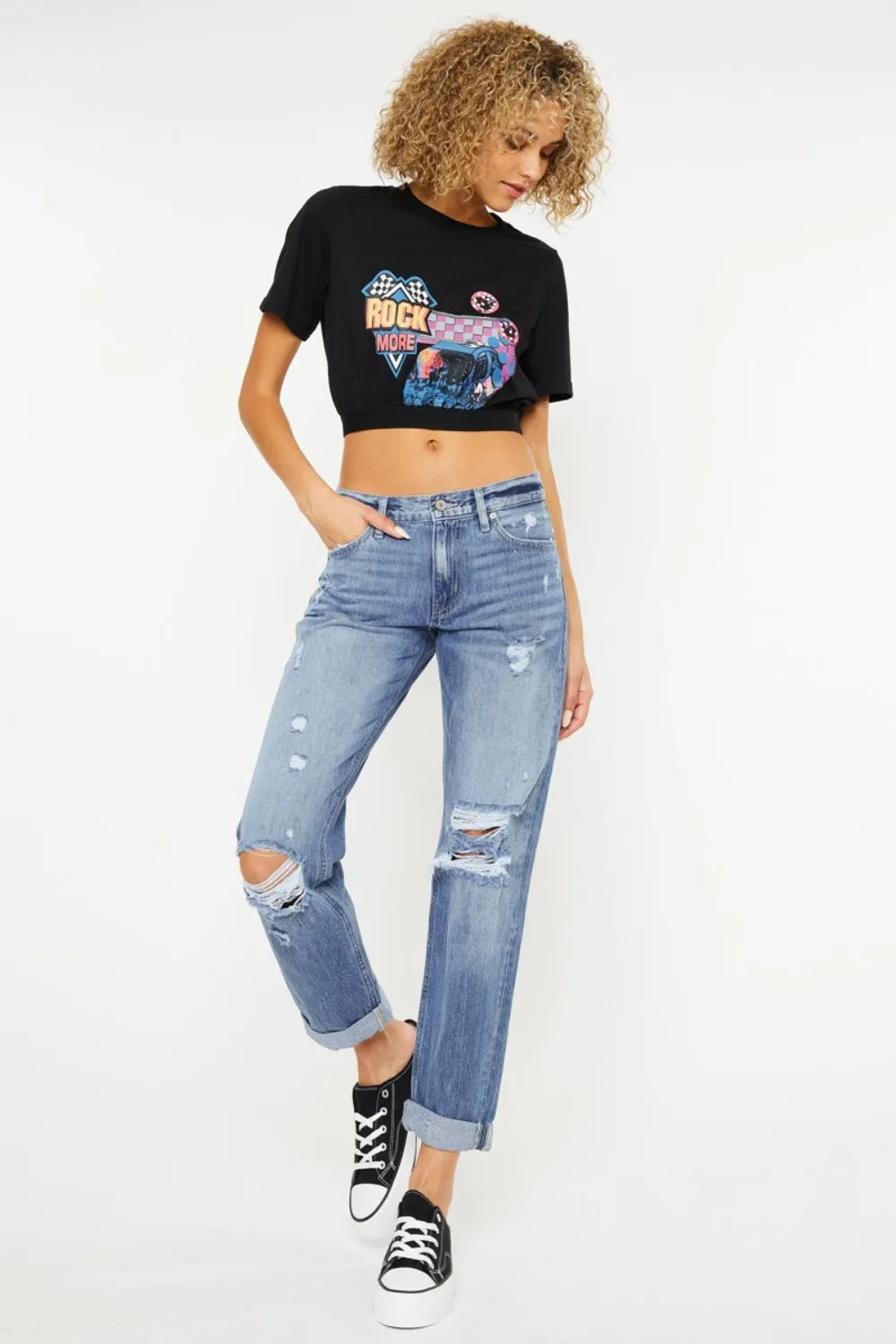 Kancan Mid Rise Distressed Straight Jeans