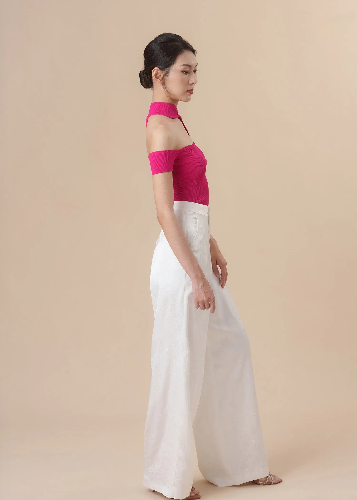 Knitted Cut Out Qipao Top (Fuchsia)