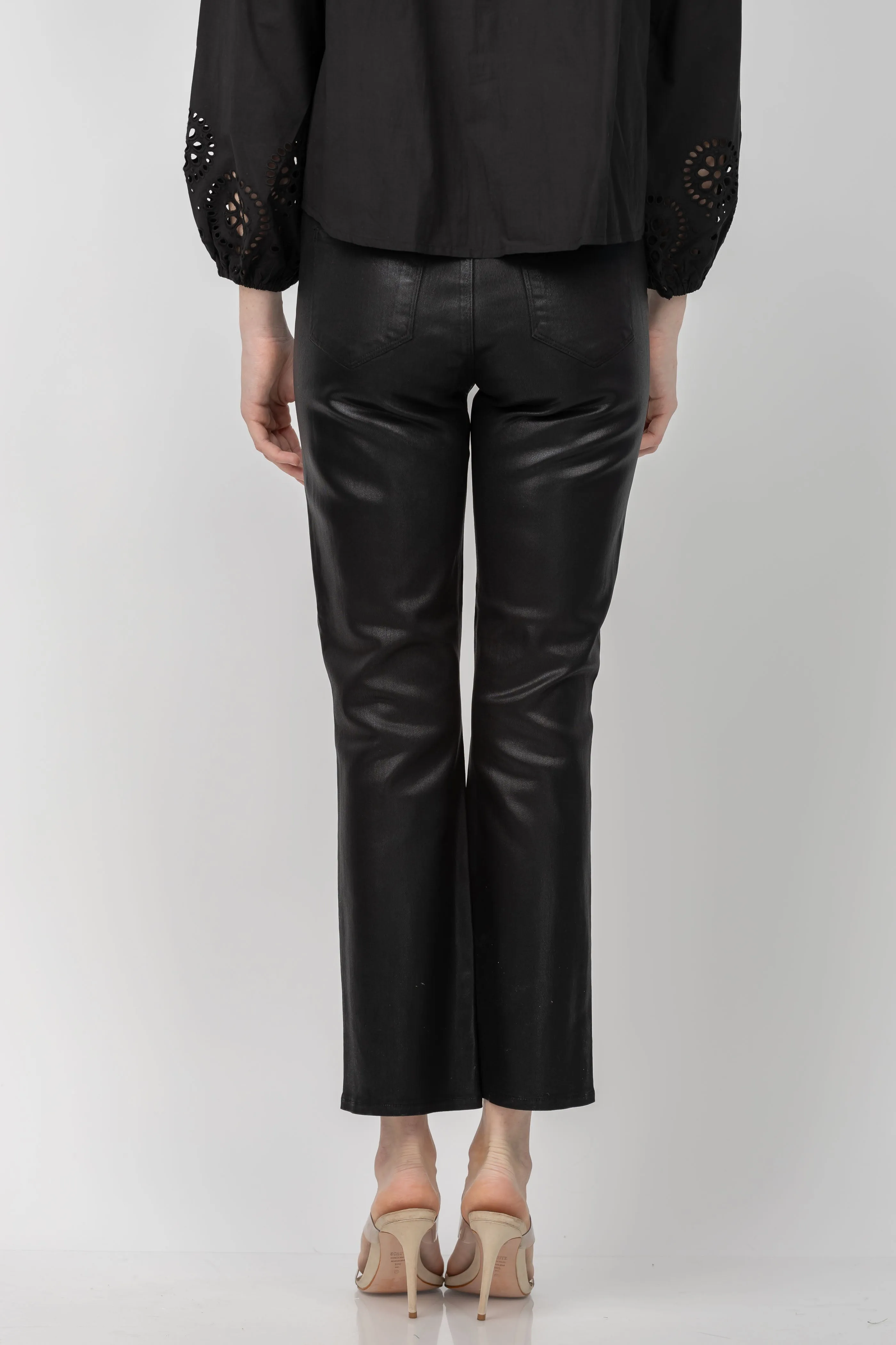 L'AGENCE Tati High Rise Crop Micro Boot Jeans in Noir Coated