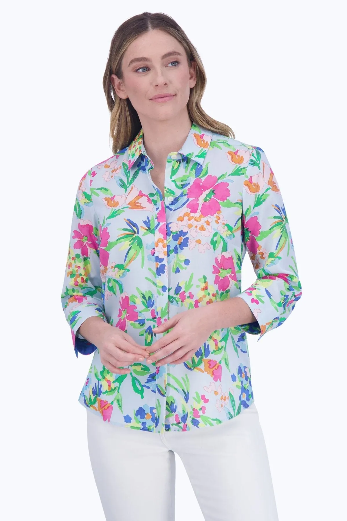 Luna No Iron Painterly Floral Shirt