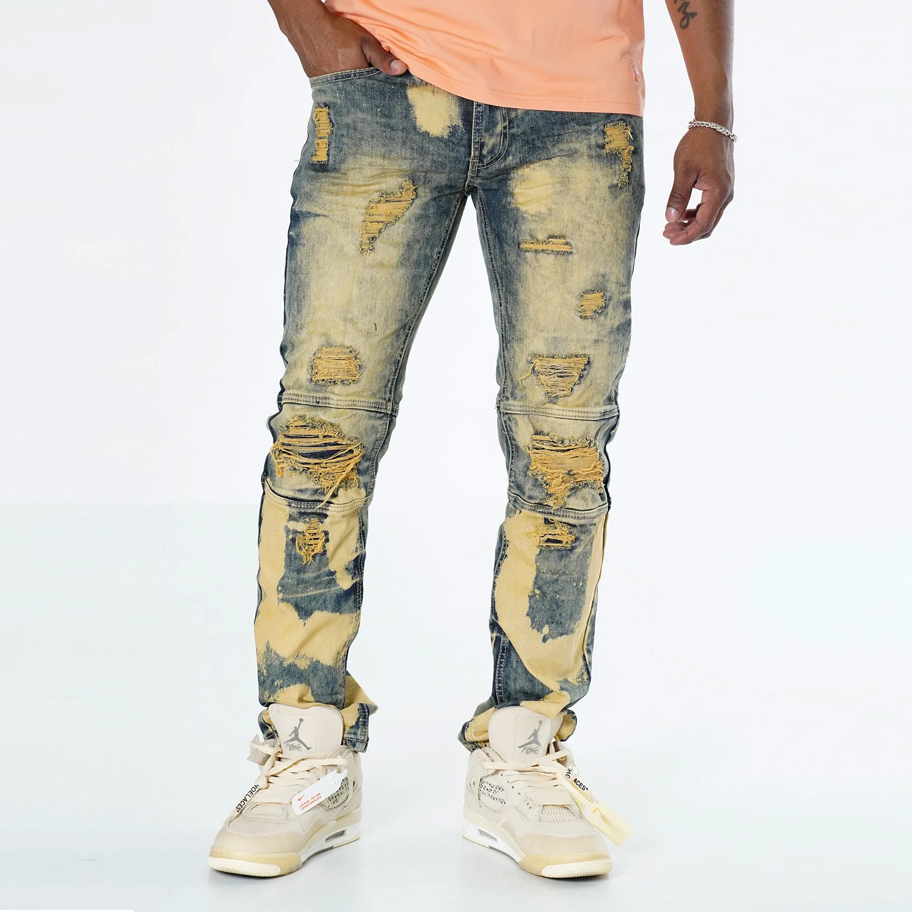 M1784 Makobi Shredded Denim Jeans - Vintage Wash