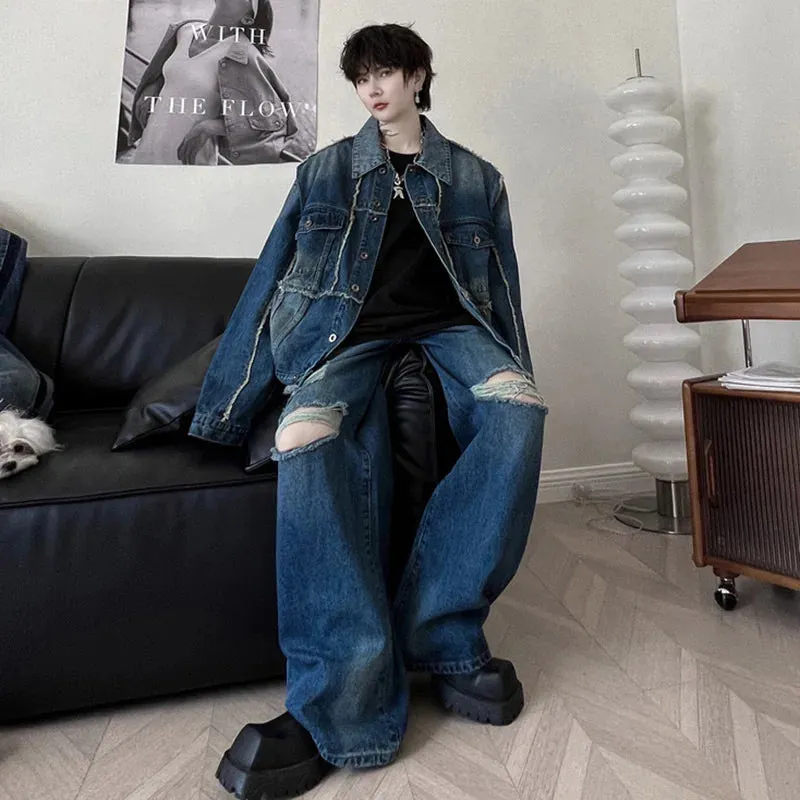 Men's Oversized Ripped Denim 2-Piece Set