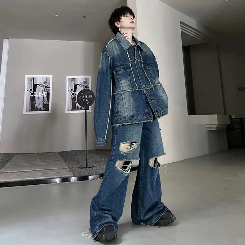 Men's Oversized Ripped Denim 2-Piece Set