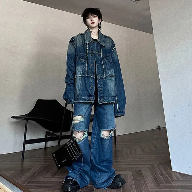 Men's Oversized Ripped Denim 2-Piece Set