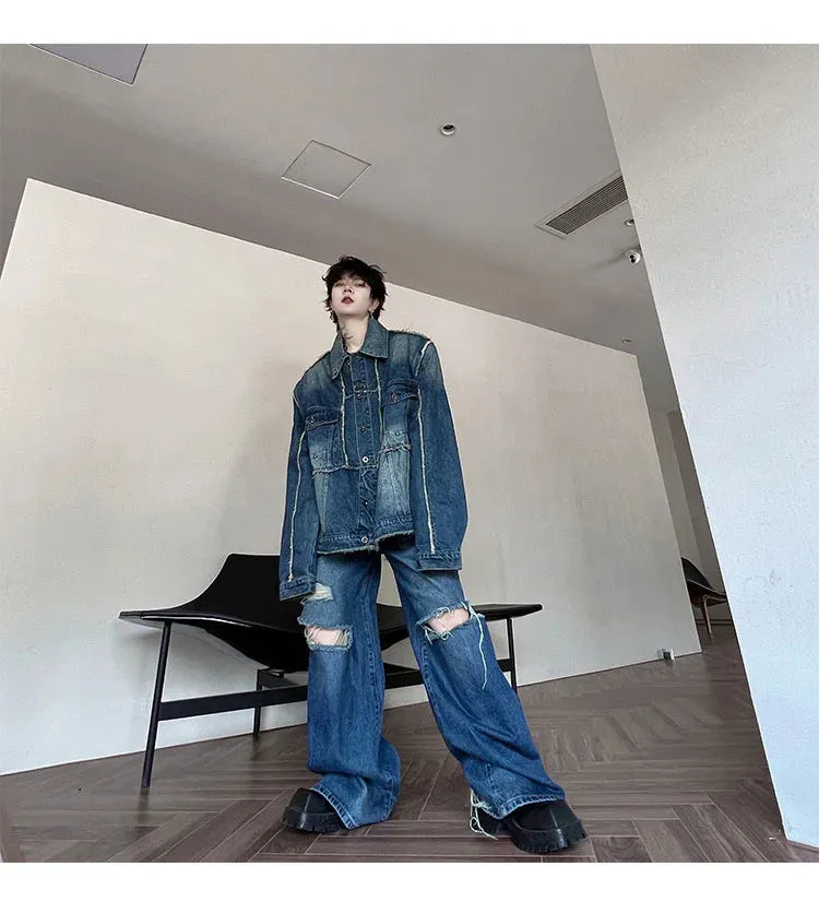 Men's Oversized Ripped Denim 2-Piece Set