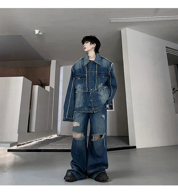 Men's Oversized Ripped Denim 2-Piece Set