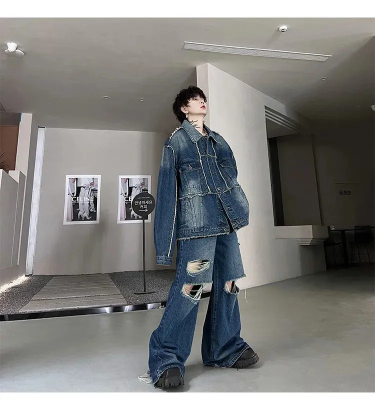 Men's Oversized Ripped Denim 2-Piece Set