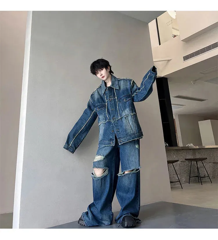 Men's Oversized Ripped Denim 2-Piece Set