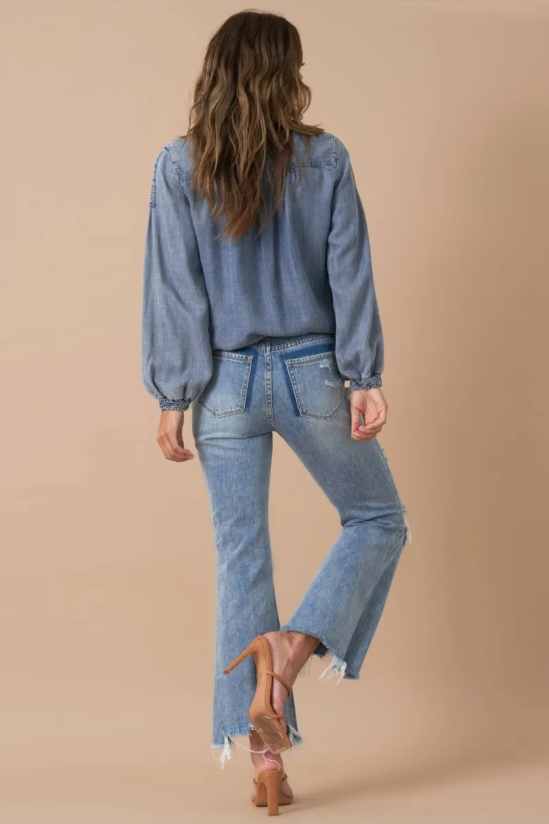 Mid Rise Crop Flare Denim