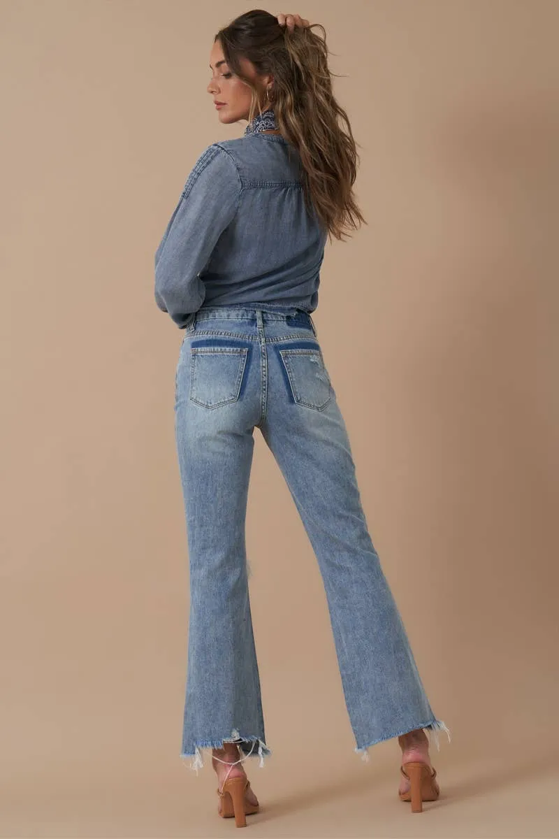 Mid Rise Crop Flare Denim