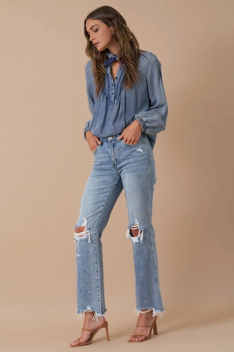 Mid Rise Crop Flare Denim