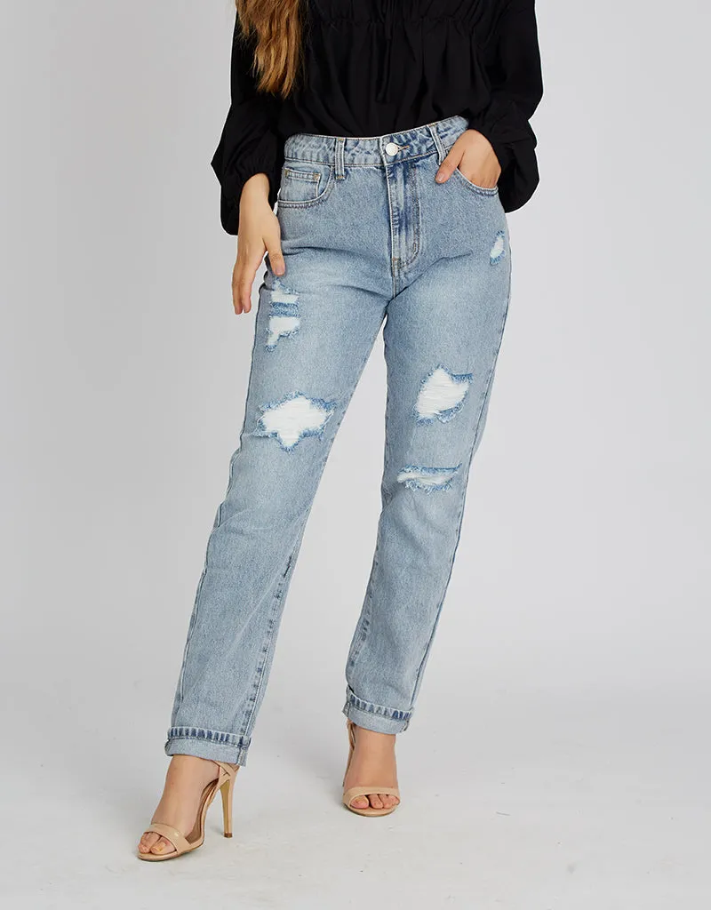 Mom Jeans Ripped With Lining