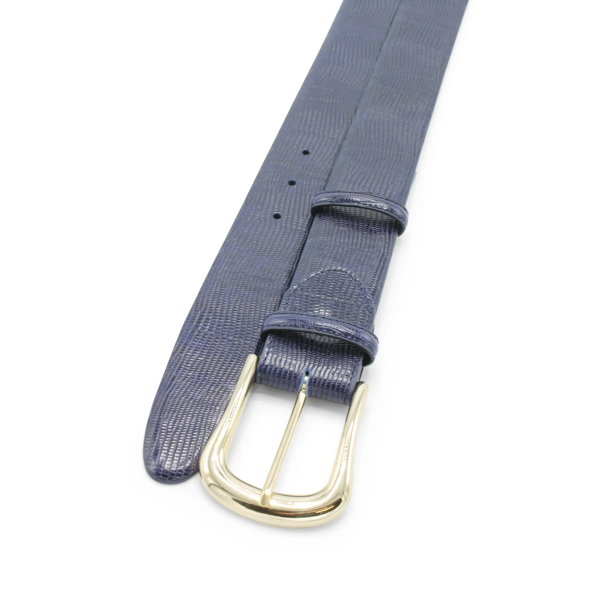 Ocean Blue Lucertola Gold Prong Belt