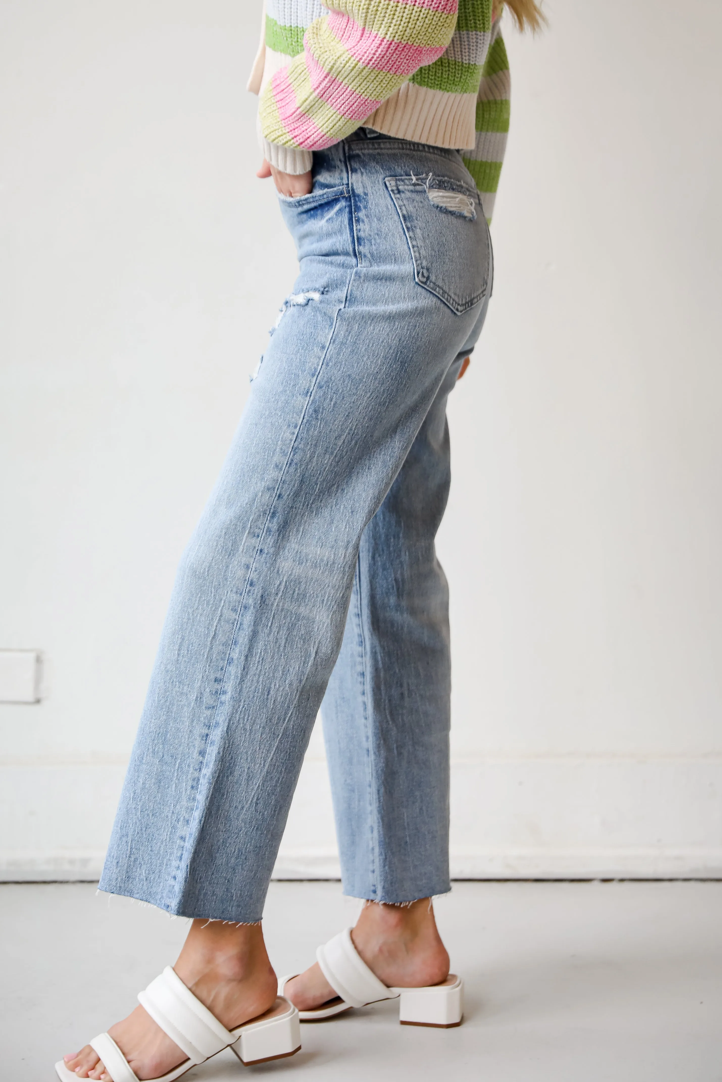 Olivia Medium Wash Distressed Wide Leg Jeans