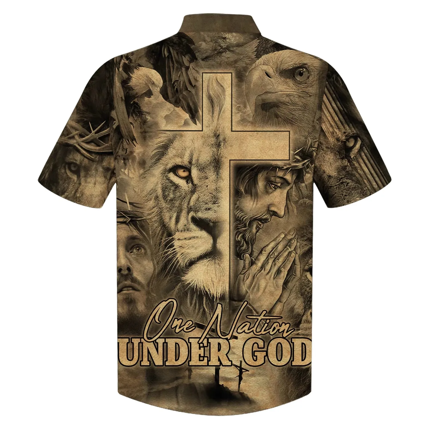 One Nation Under God Hawaiian Shirt For Men - Jesus And The Lion Of Judah Hawaiian Shirts - Christian Hawaiian Shirt