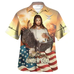 One Nation Under God Jesus Eagle American Flag Hawaiian Shirts For Men & Women - Christian Hawaiian Shirt - Hawaiian Summer Shirts