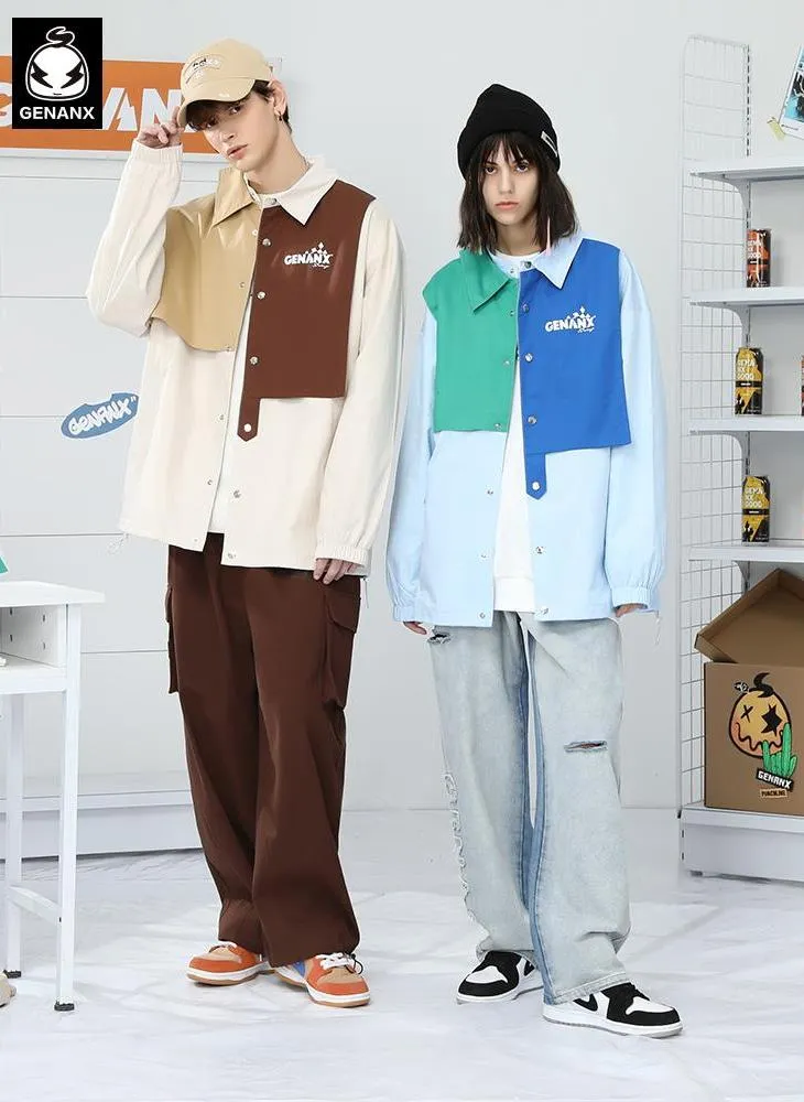 Patchwork Color Block Logo Print Jacket