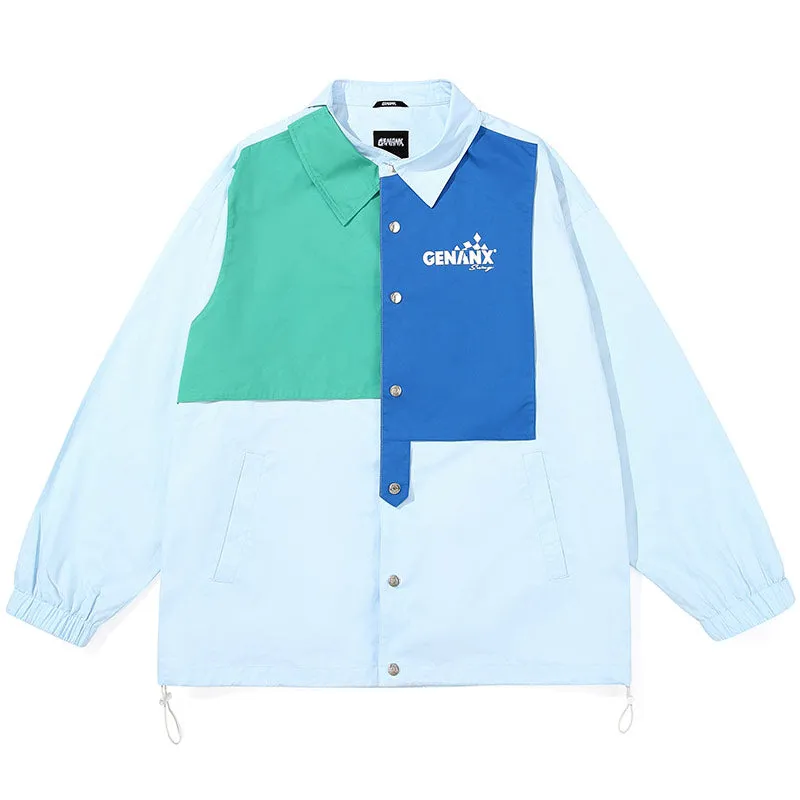 Patchwork Color Block Logo Print Jacket