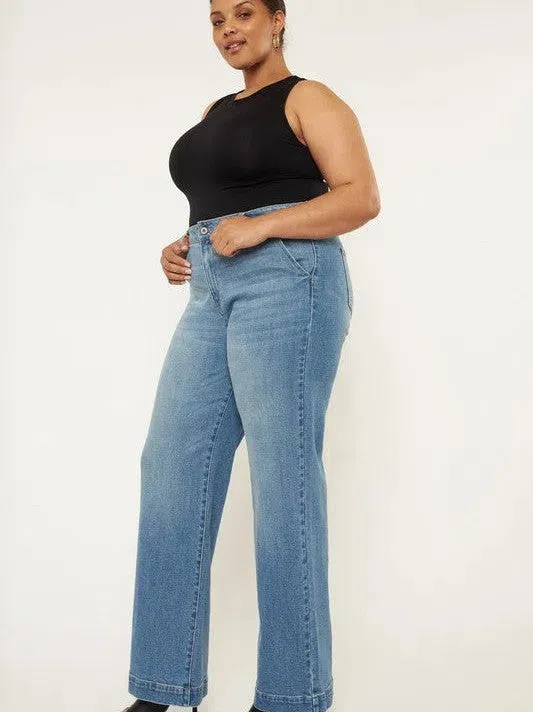 Plus Kancan Styled and Smiling High Rise Wide Leg Jeans