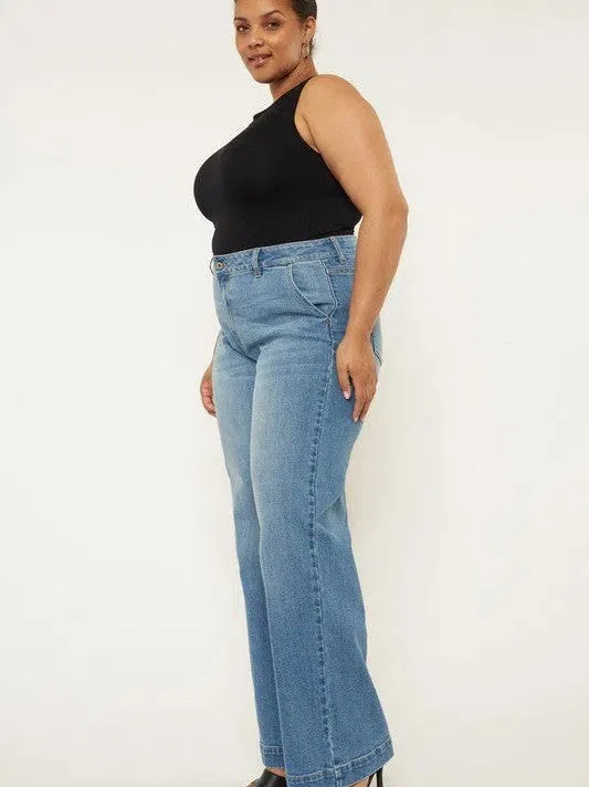 Plus Kancan Styled and Smiling High Rise Wide Leg Jeans