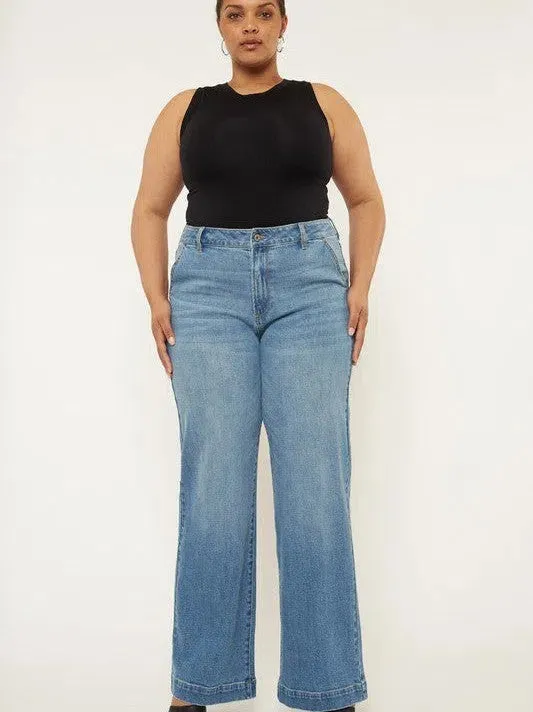 Plus Kancan Styled and Smiling High Rise Wide Leg Jeans