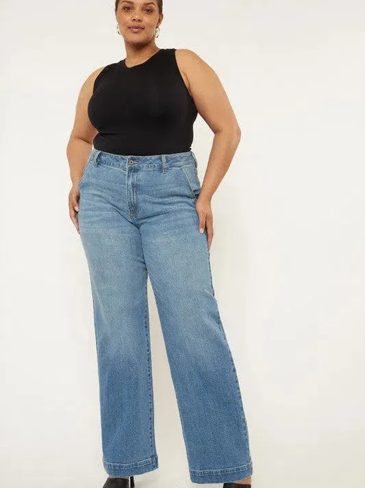 Plus Kancan Styled and Smiling High Rise Wide Leg Jeans