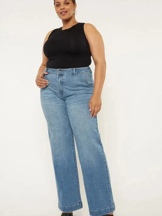 Plus Kancan Styled and Smiling High Rise Wide Leg Jeans