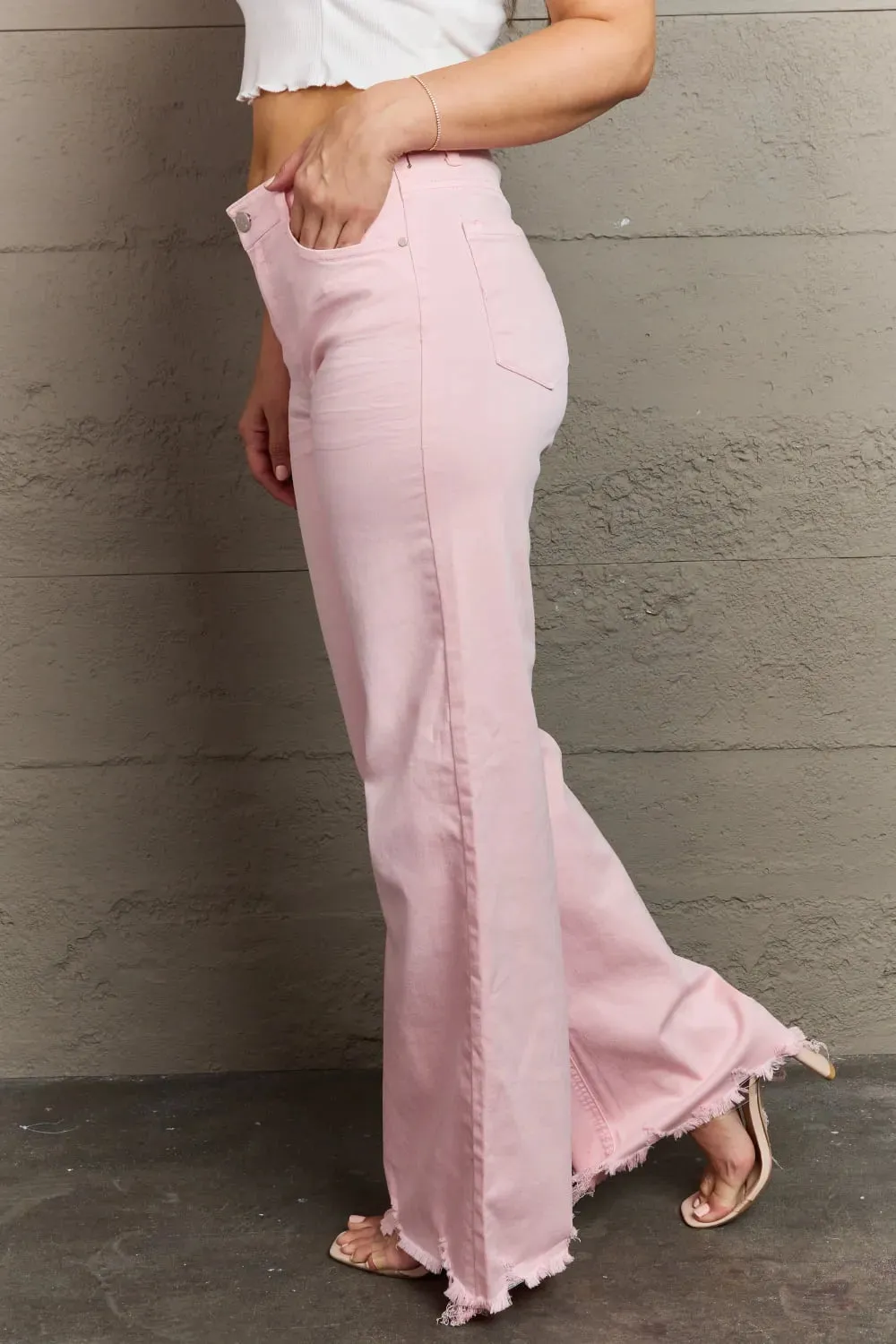 Raelene Full Size High Waist Wide Leg Jeans in Light Pink