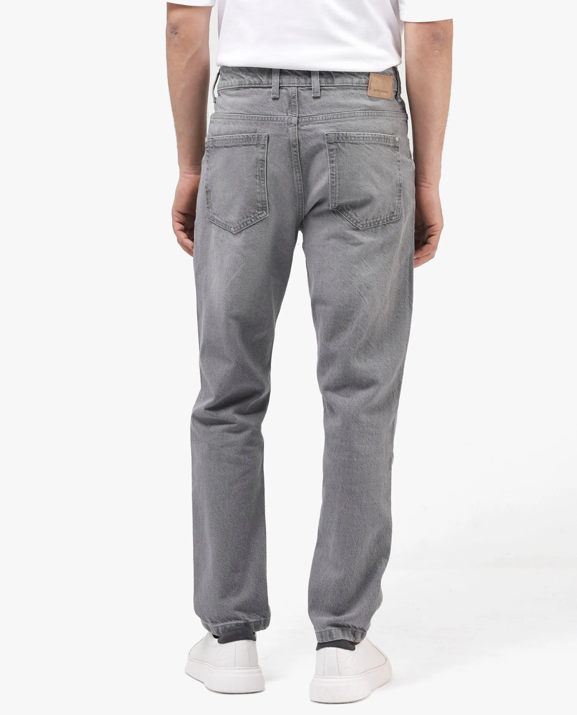 Rare Rabbit Mens Hades Grey Solid Mid Rise Mid Wash Slim Fit Jeans