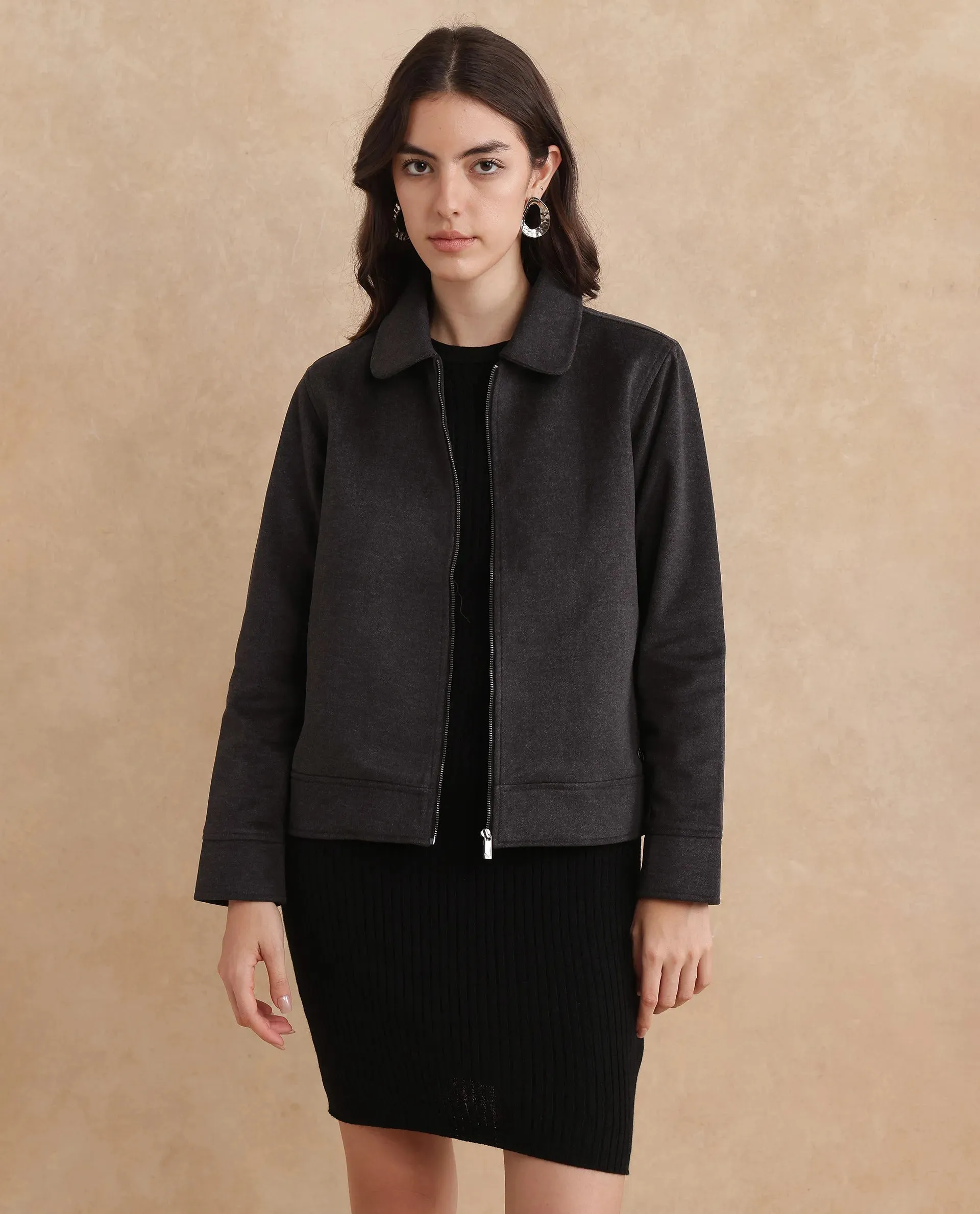 Rareism Women Gympie Black Plain Jacket