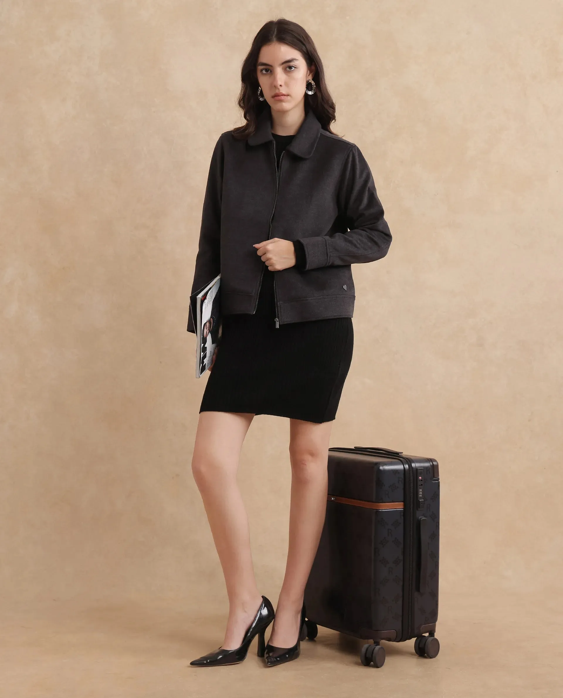 Rareism Women Gympie Black Plain Jacket