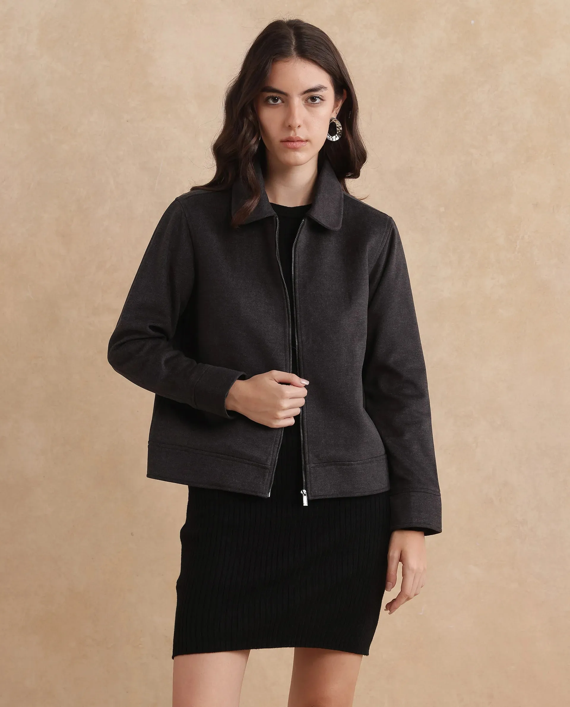 Rareism Women Gympie Black Plain Jacket