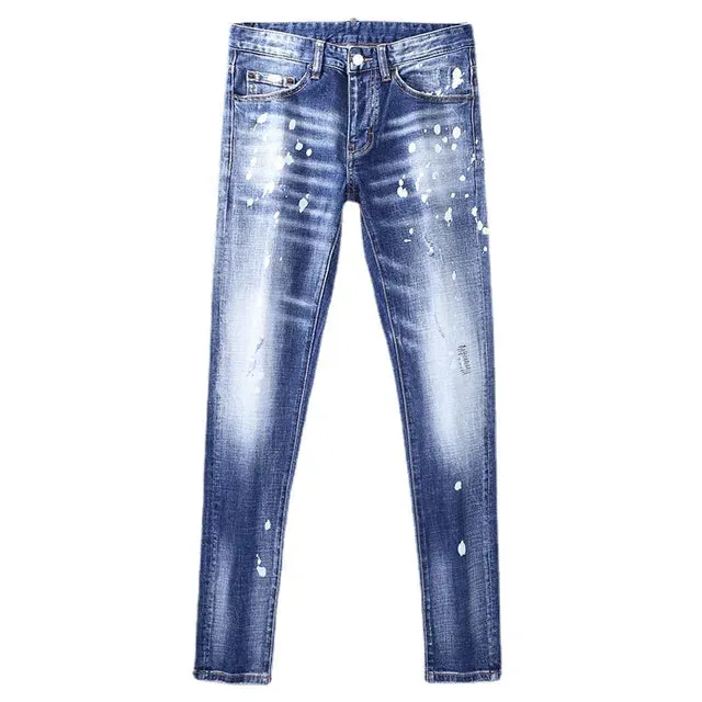 Retro Blue Splash Ink Denim Jeans