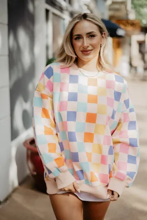 Retro Multicolored Checkered Printed All Over Wholesale Sweatshirt