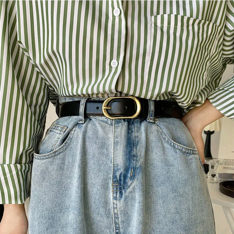 Retro Slim-Fitting, Fashion and All-Matching Dress Jeans Casual Pin Buckle Decorative Belt