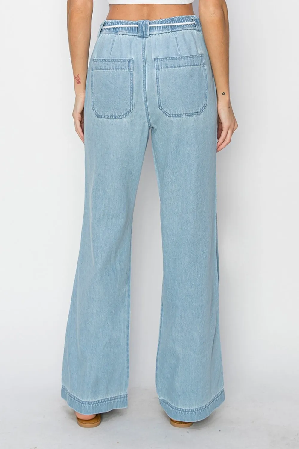 Risen Chambray High Rise Straight Pants