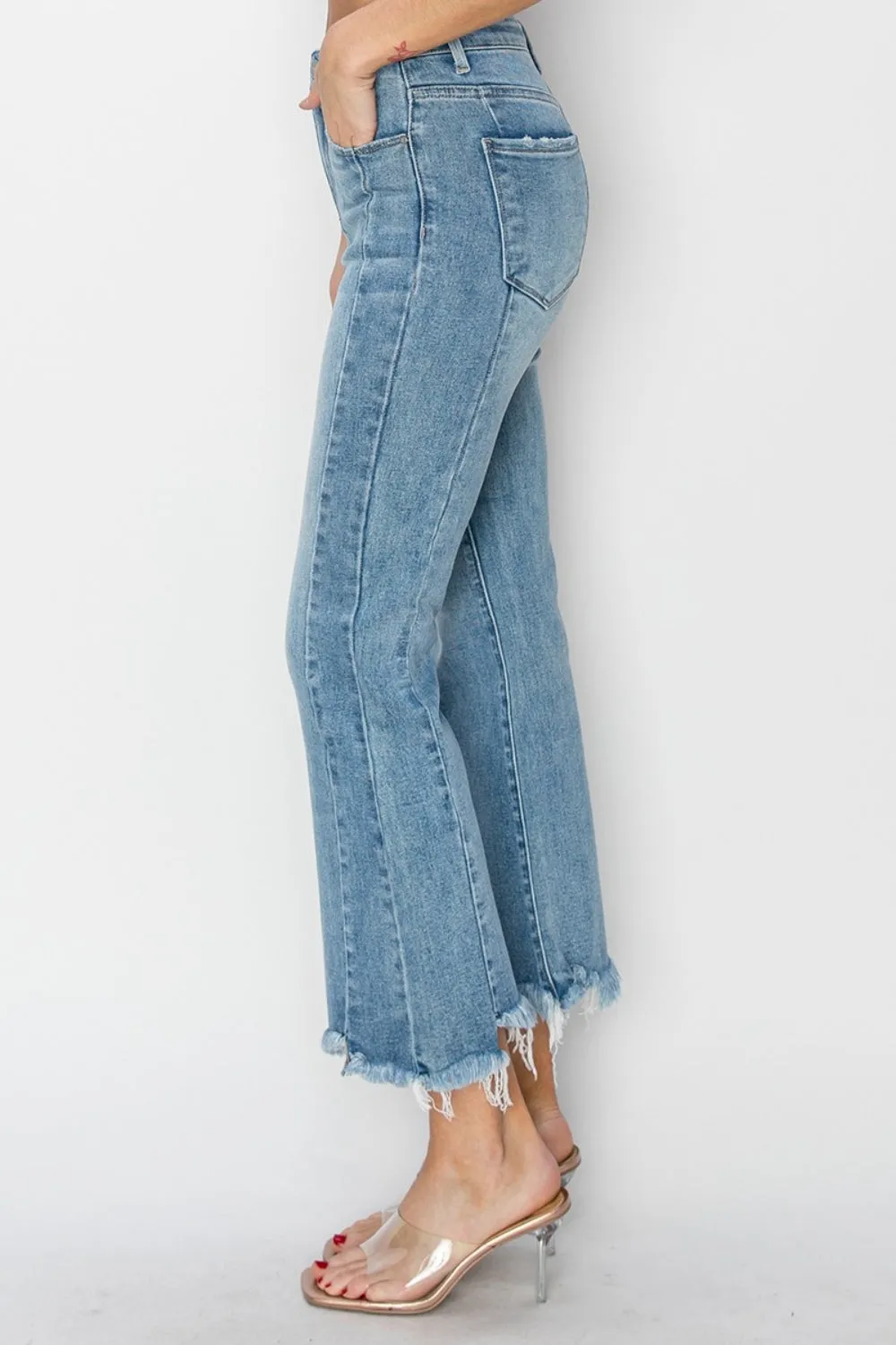 RISEN Full Size High Rise Frayed Hem Flare Jeans - ONLINE ONLY - 7-10 DAY SHIPPING