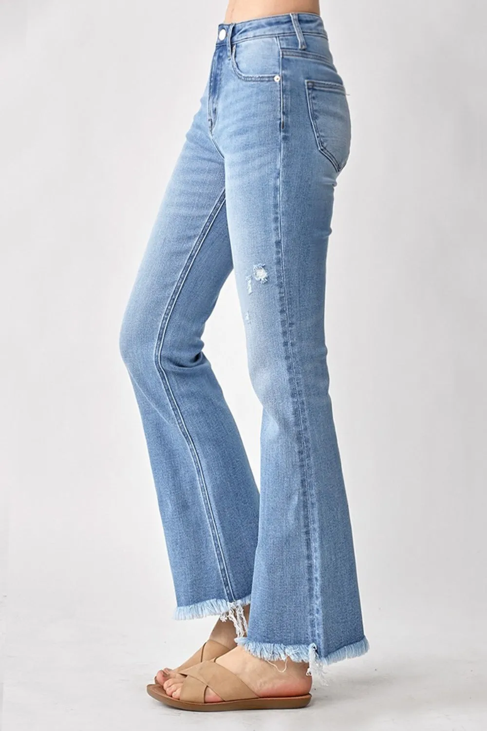 RISEN High Rise Frayed Hem Bootcut Jeans