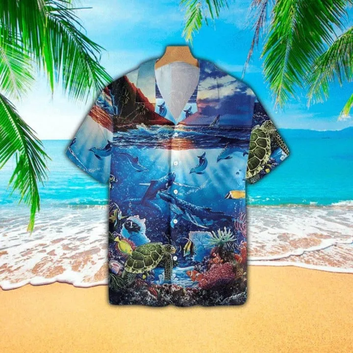 Sea Turtle Hawaiian Shirt, Hawaiian Shirts for Men Short Sleeve Aloha Beach Shirt