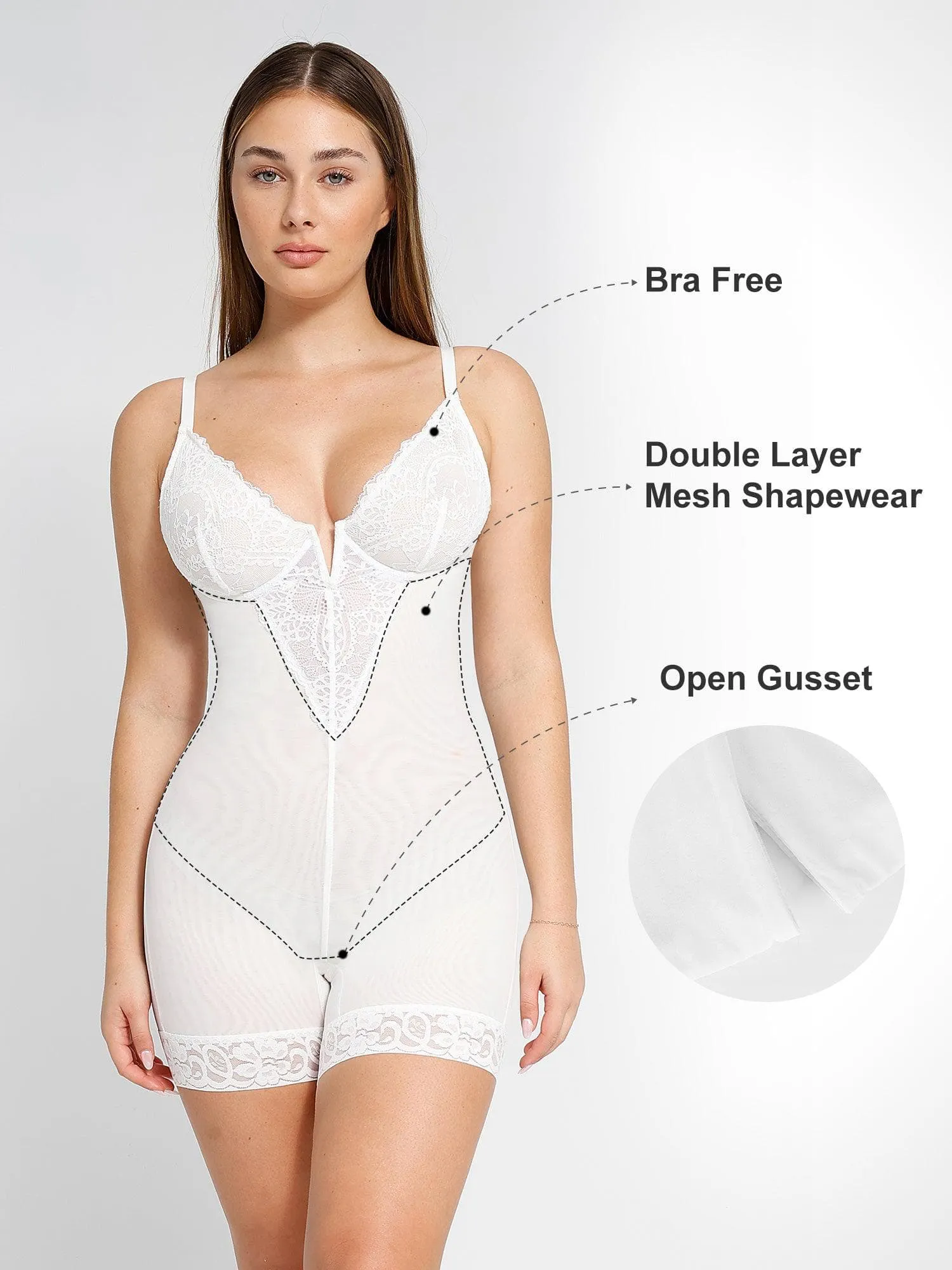 Shapewear Lace Deep-V Neck Bodysuits or Faux Leather Skirts