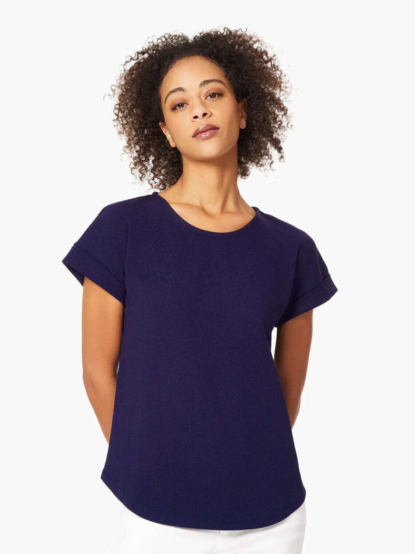 Short Cuffed-Sleeve Scoop Neck Tee