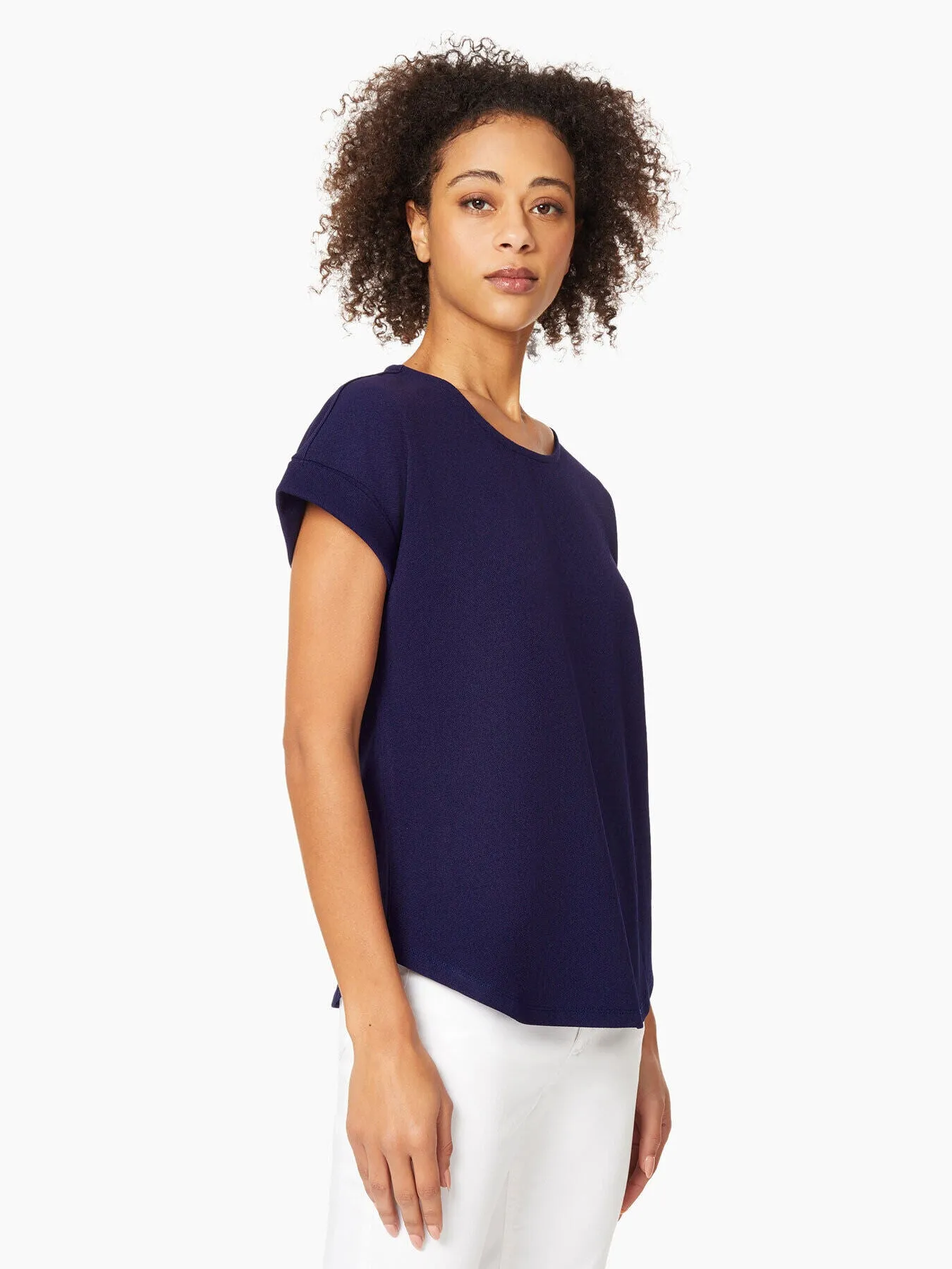 Short Cuffed-Sleeve Scoop Neck Tee