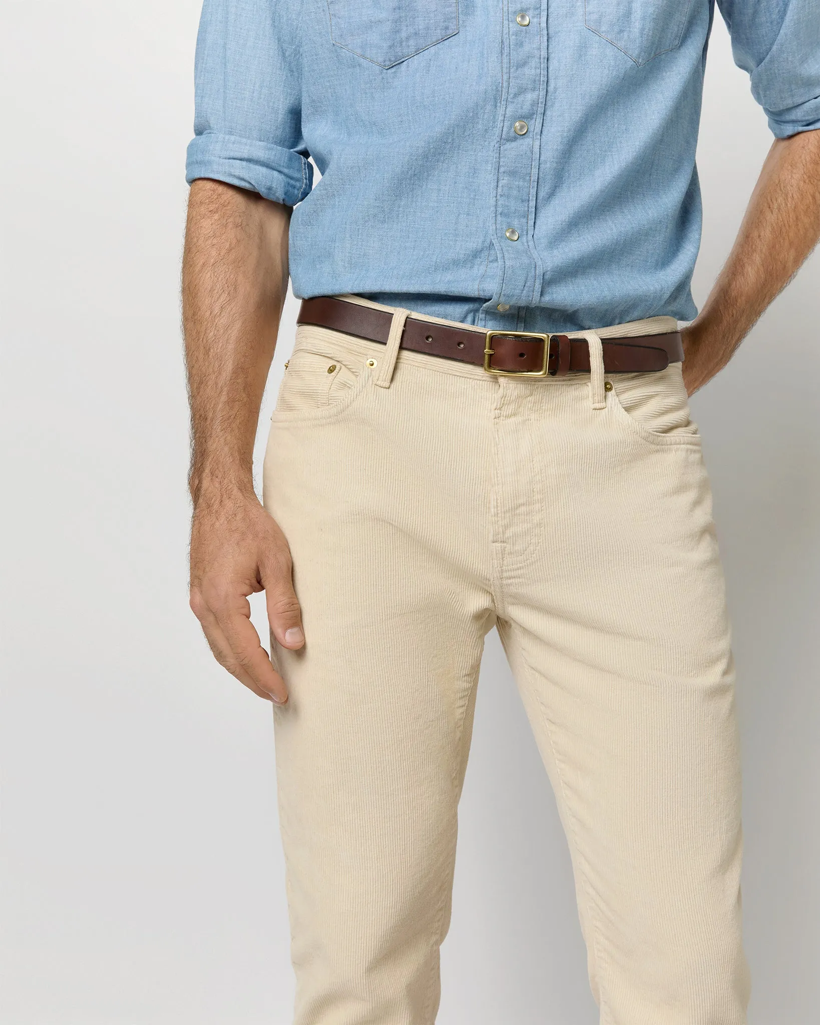 Slim Straight 5-Pocket Pant in Bone Garment-Dyed Corduroy