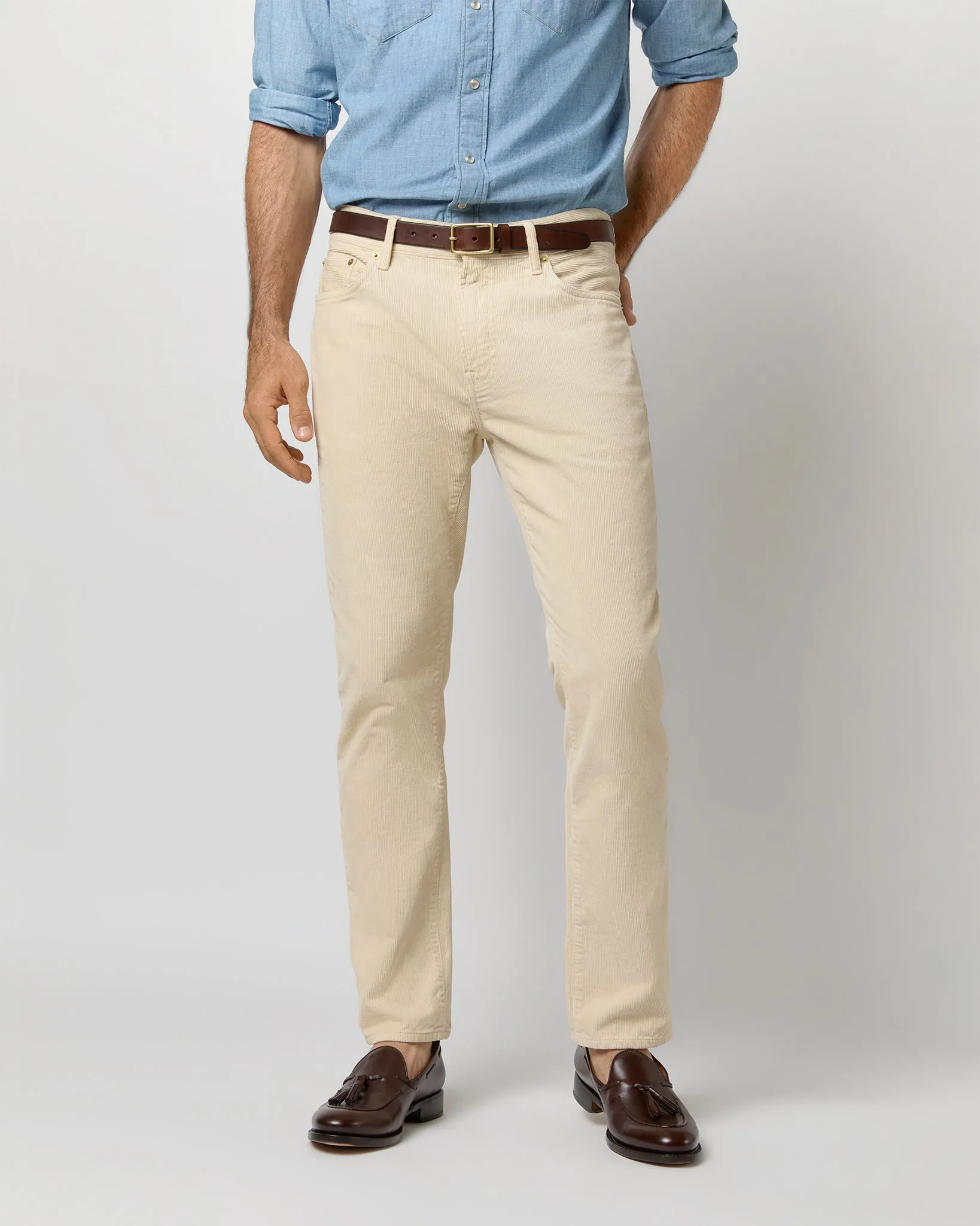 Slim Straight 5-Pocket Pant in Bone Garment-Dyed Corduroy