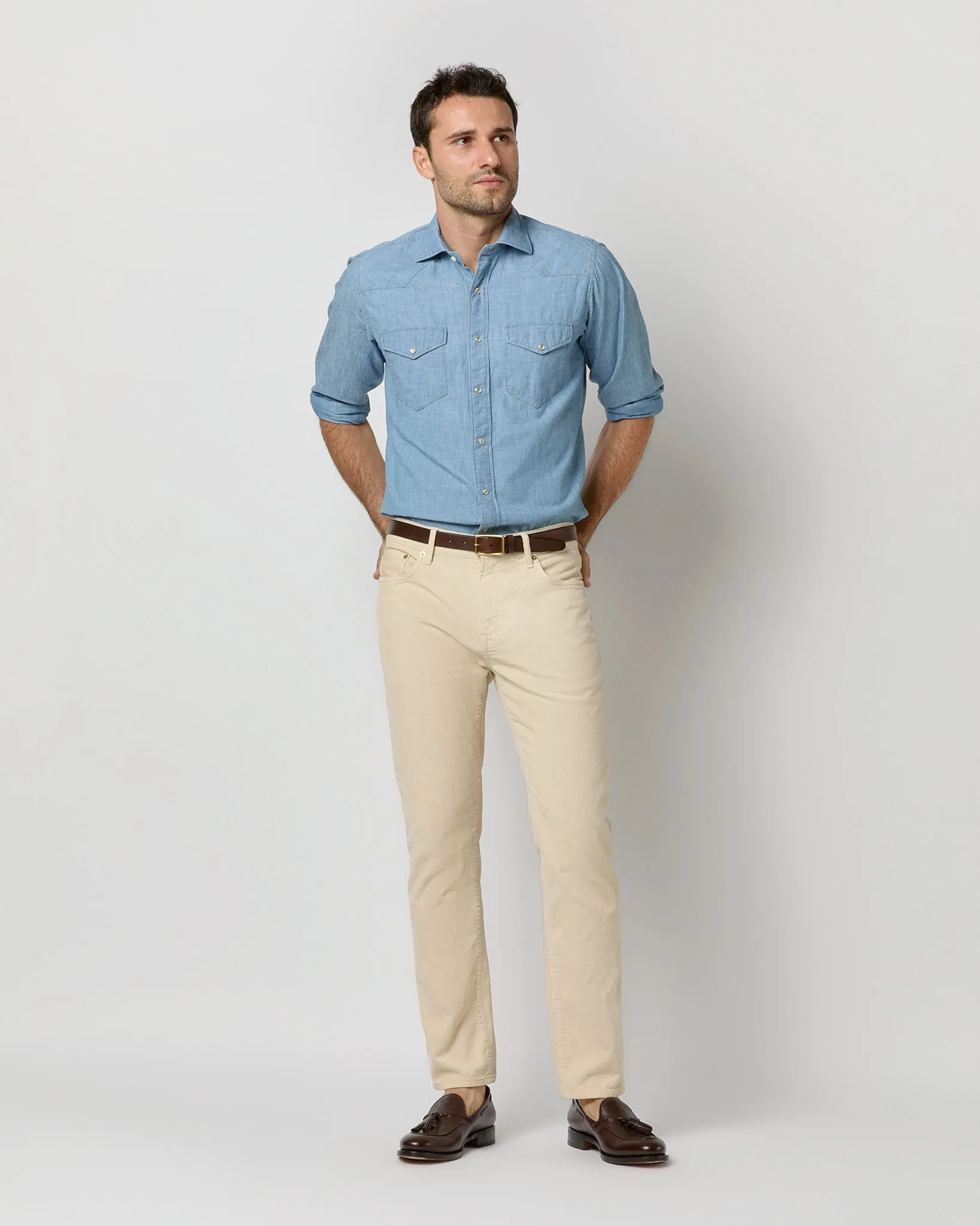 Slim Straight 5-Pocket Pant in Bone Garment-Dyed Corduroy