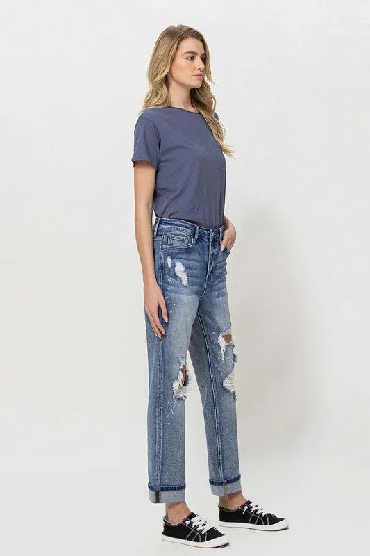 STRETCH BOYFRIEND JEANS W PAINT SPATTER DETAIL AND